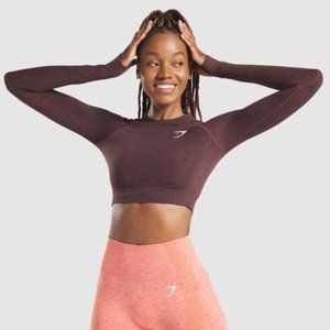 Gymshark Vital Seamless Long Sleeve Crop Top - Cherry Brown